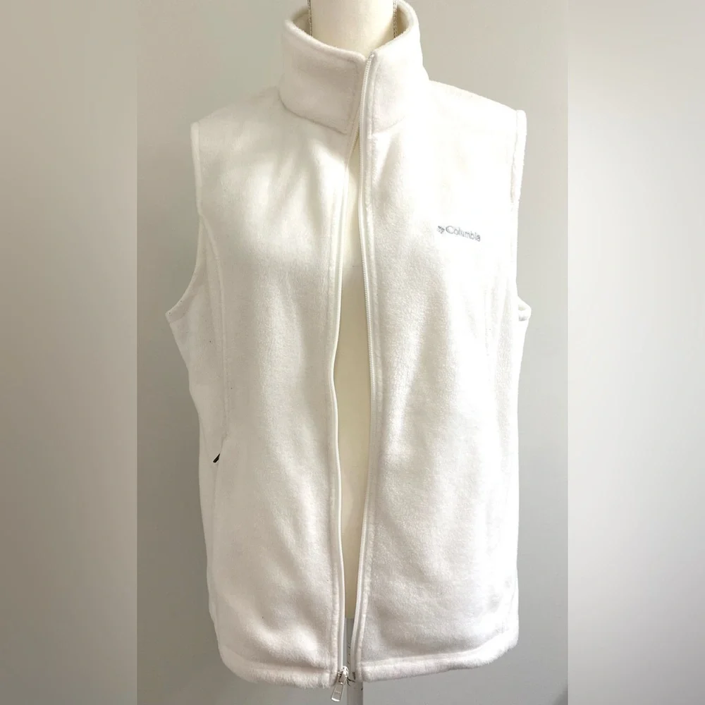 Columbia Womens XL Solid Cream Fleece Sleeveless Zip-Front Vest Classic Warm - Picture 3 of 13